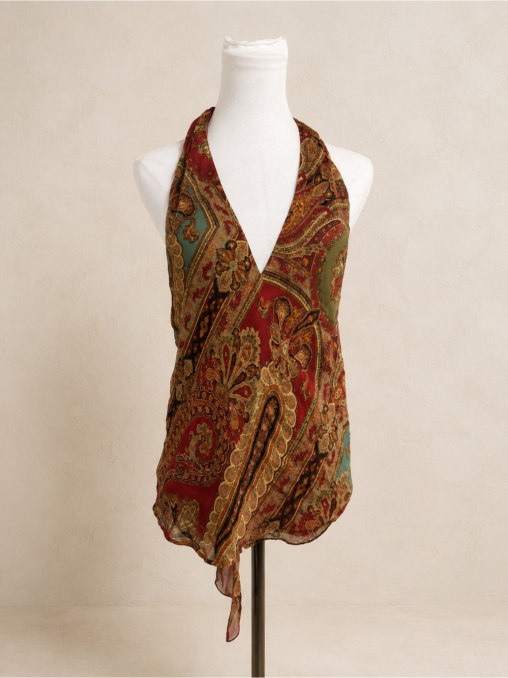 100% Silk Paisley Handkerchief Halter Top Whimsigoth Boho Y2K